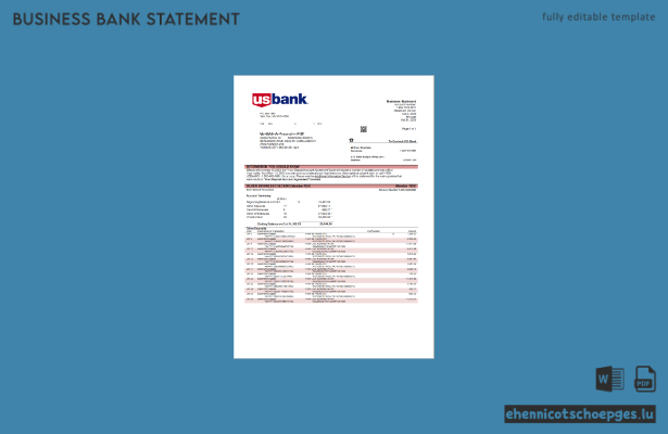 Beispiel eines Kontoauszugs der U.S. Bank (Word- und PDF-Datei)